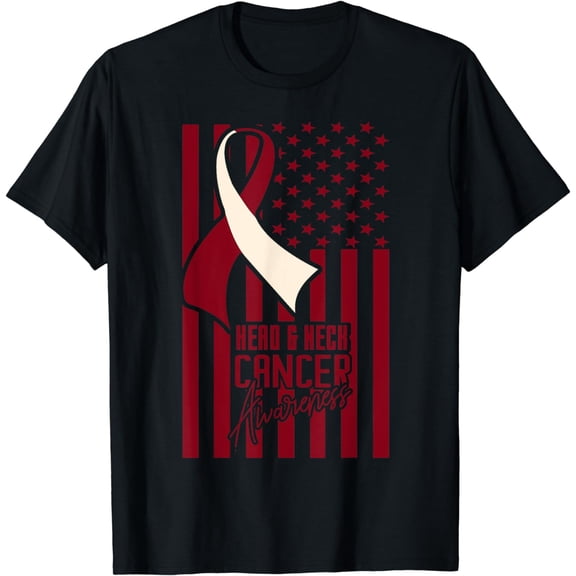 Head & Neck Cancer Awareness American Flag Burgundy Ivory T-Shirt
