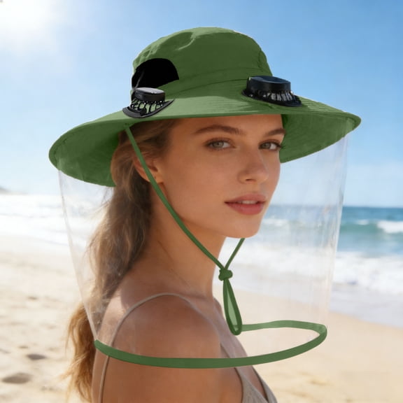 Head Net Beekeeping Hat with Dual Removable Solar Fans Mesh Veil Hood UPF Sun Protection for Outdoor Hunting Gardening(Green,One Size)