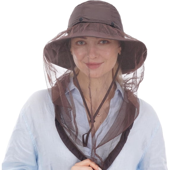 Head Net Hat, Safari Hat Sun Hat Bucket Hat with Hidden Net Mesh 1Pack