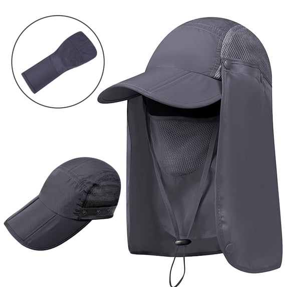 IC ICLOVER Sun Hat with Neck Flap Face Mask, Foldable Fishing Hat for Men Women Sun Protection Baseball Cap, Gray