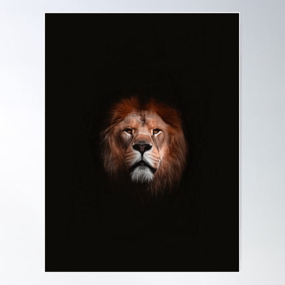 Head Of A Srong Male Lion On Black. Image Created Using Geometric Shapes Poster Wall Art, Modern Wall Decor For Living Room Bedroom, 8x12 UNFRAMED