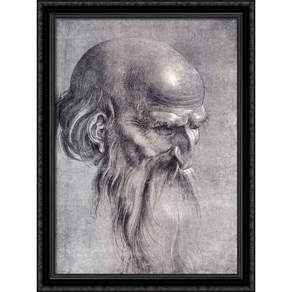 Head Of An Apostle Looking Downward 28x38 Large Black Ornate Wood Framed Canvas Art by Albrecht Durer