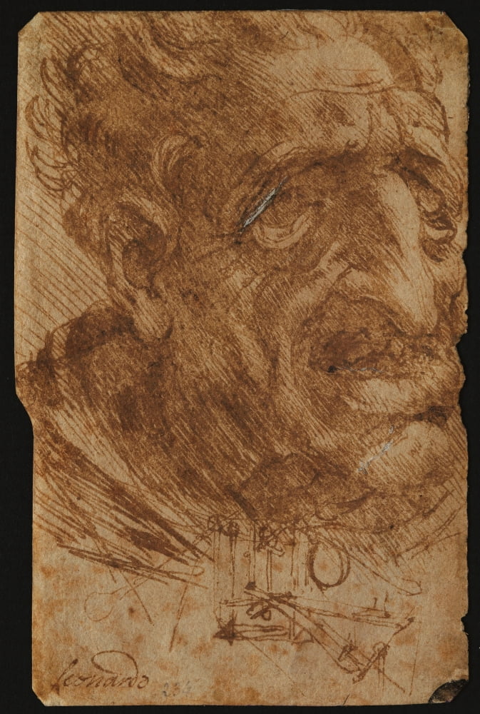 Head Of An Old Man And Sketches Of A Mechanical Device Canvas Art - (24 x 36)