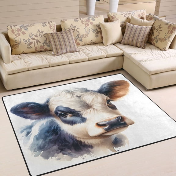 Head Of Cow Area Rug Washable 80 x 58 Floor Carpet Mat Non Slip for Bedroom Living Room Home Decor