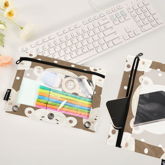 Head Of Cute Bear 2 Pack Pencil Pouches Zipper Pencil Case 3 Ring Pencil Pouch Cosmetic Bag