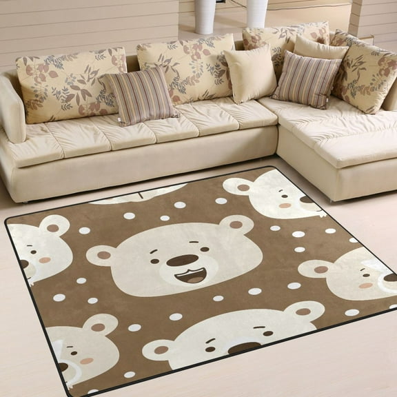Head Of Cute Bear Area Rug Washable 80 x 58 Floor Carpet Mat Non Slip for Bedroom Living Room Home Decor