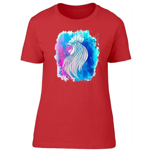 Head Of Rooster On Watercolor T-Shirt Women -Image by Shutterstock, Female x-Large