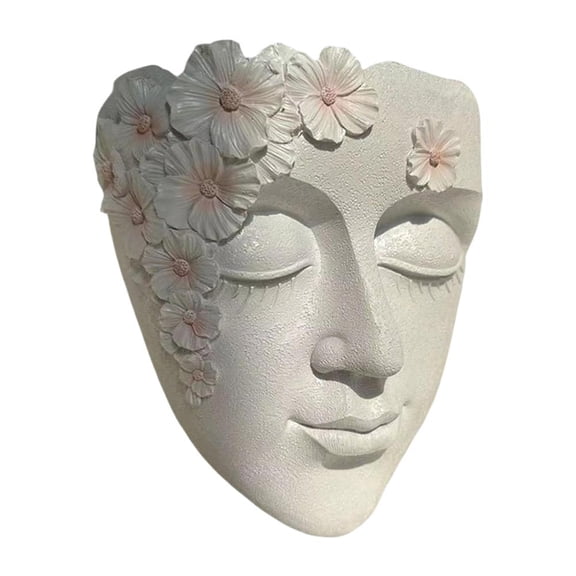 Head Planter Face Flower Pot Artistic Wall Mounted Hanging Planter with 3D Floral Headdress, Resin Human Face Indoor Outdoor Sculptural Plante r for Garden,Patio,Boho Home Decor Yard Plant Display