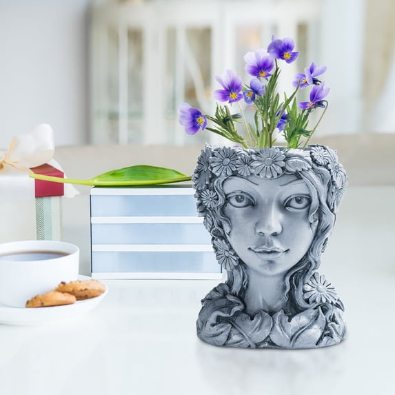 Head Planter Face Flower Pot Decorative Girl Statue Planter Pot Indoor Outdoor