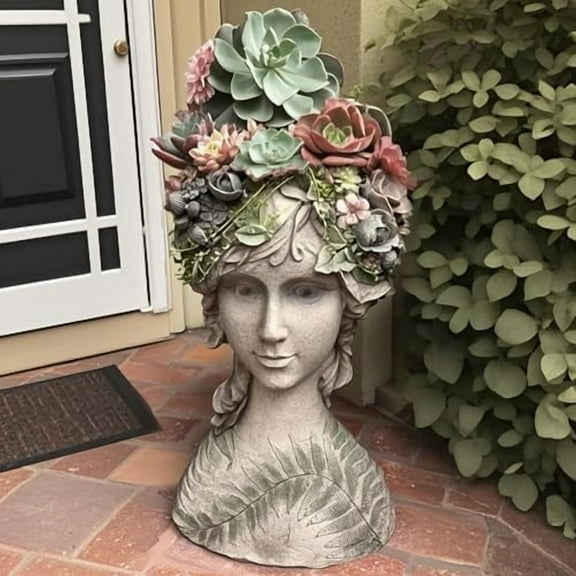 Head-Planter Face-Planters Pot - 10 Inch Flower Pots Outdoor with Drainage Hole, Face Flower Pot Head Planter for Garden Decor, Gifts for Women and Housewarming Gift 6.5 x 6 x 10.2 Inch