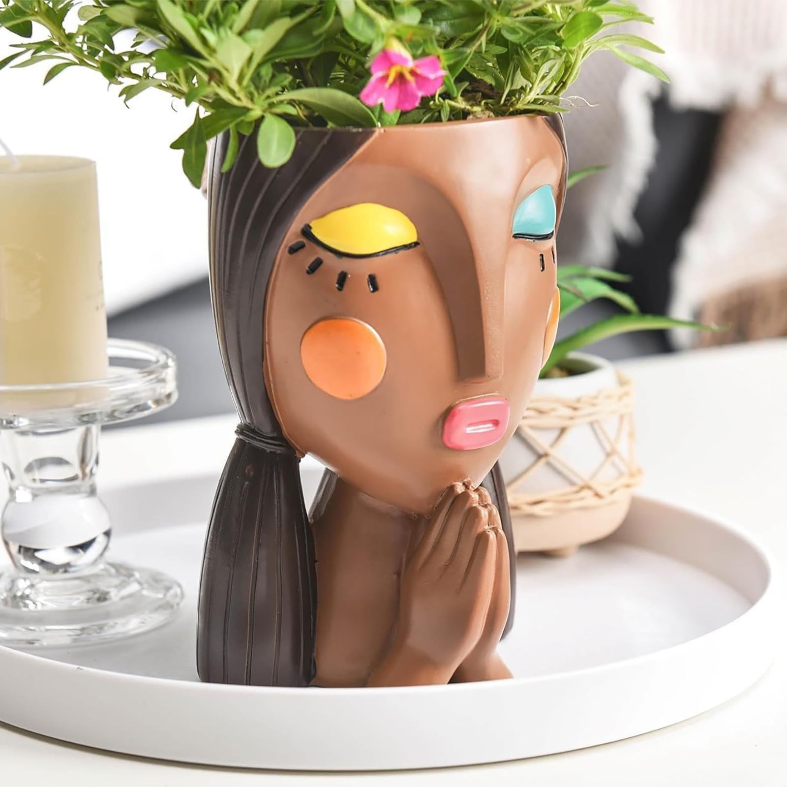 Peanuts Snoopy Face Ceramic Mini Planter with Artificial