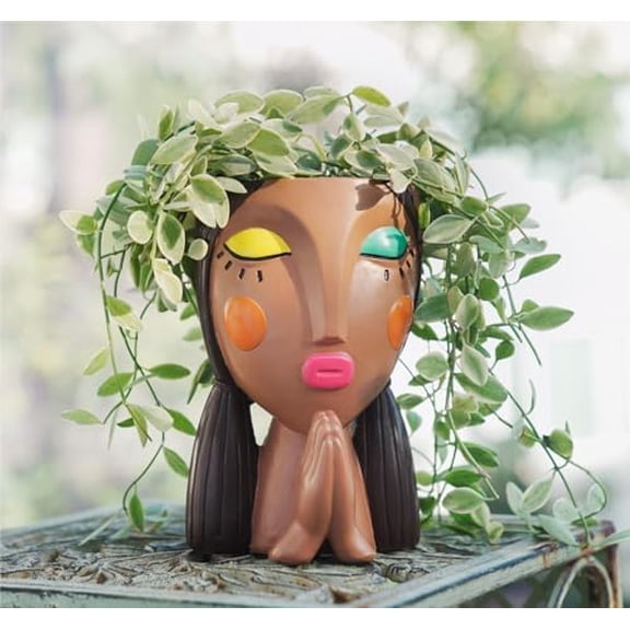 Head Planters, Face Planter Pots for Indoor Plants Funny Succulent Planter Decorative Face Pots for Garden, Office, Living Room, Shelf-Painted & Praying
