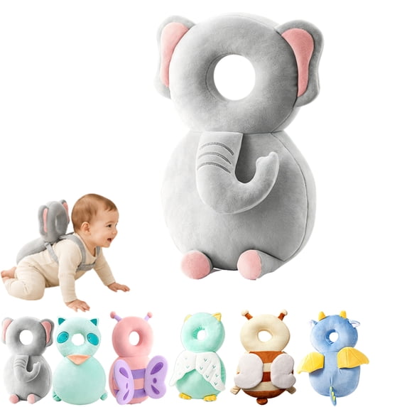 Head Protector Backpack, Adjustable Cartoon Animal Walking Cushion Backpack, Soft Wearable Plush Pad for Supervised Walking Practice, Elephant Design, 18M+