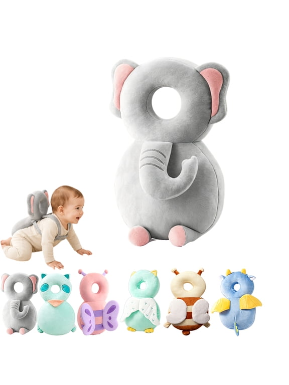 Head Protector Backpack, Adjustable Cartoon Animal Walking Cushion Backpack, Soft Wearable Plush Pad for Supervised Walking Practice, Elephant Design, 18M+