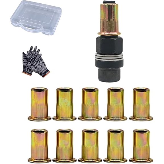 Head Rivet Nut Tool, M3 M4 M5 M6 M8 Rivnut Kit, Carbon Steel Rivet Nut Tool Set, Threaded Rivet Nut Kit, Manual Riveter Rivnuts Tool Accessory for Automotive Repair Warehouses (M12,11PC)