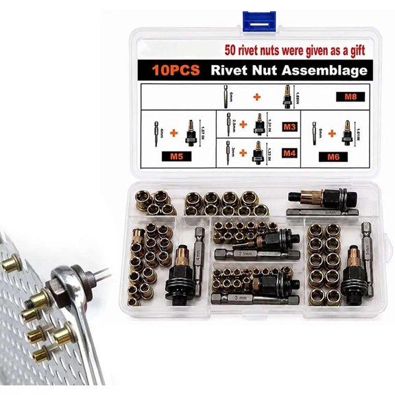Head Rivet Nut Tool, Upgraded Rivet Nut Tool Kit, M3 M4 M5 M6 M8 Multifunctional Tools Set for Automotive Repair, Metal Fabrication, Machinery Maintenance, Manual Wrench Drill Use(RL)