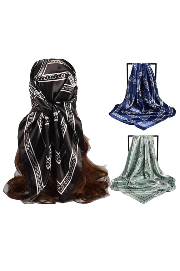 Head Scarf for Women Silk Satin Scarf for Hair Wrapping at Night Bandana Square Scarf for Sleeping Square Scarf Turban Wrap hair bandanas for women Navy One Size