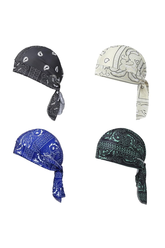 Head Scarf for Women qinhaie 4 Pcs Doo Rags for Men Skull Cap Breathable Moisture Wicking Pirate Hat Helmet Liner Running Cotton Hat Multicolor Visor Hats One Size