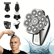 9D Head Shavers for Bald Men, Portable Head Shavers with Travel Lock, IPX7 Waterproof Wet Dry Rotary Electric Razor, Unisex 6-in-1 Detachable Grooming Kit, LED 