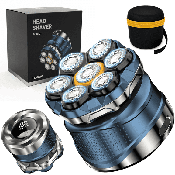 Head Shaver for Bald Men: Electric Bald Razor -IPX7 Wet & Dry Shaving- 7 Floating Heads for Ultimate Comfort - Rechargeable Grooming Kit for Scalp/Face/Beard -Ergonomic Grip