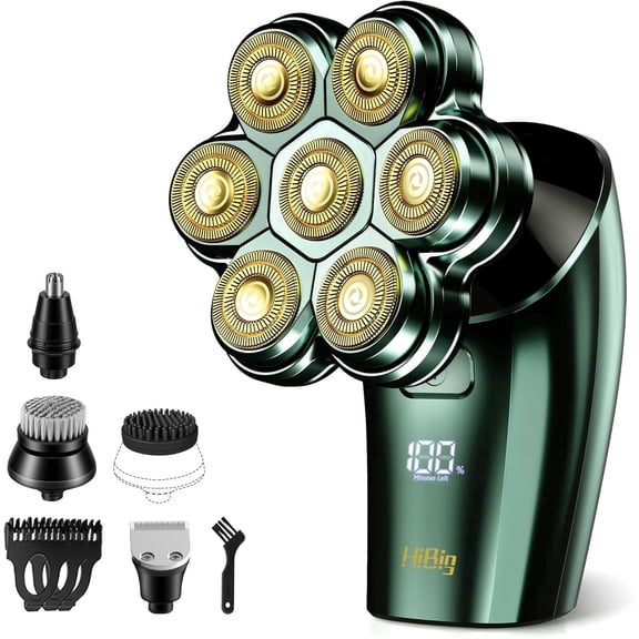 Head Shavers for Bald Men - 7D Arc Electric Razor with Magnetic Detachable Head, Waterproof Wet Dry 5-in-1 Electric Shaving & Grooming Kit, LED Display Head & Body Hair Shaver, Dark Green