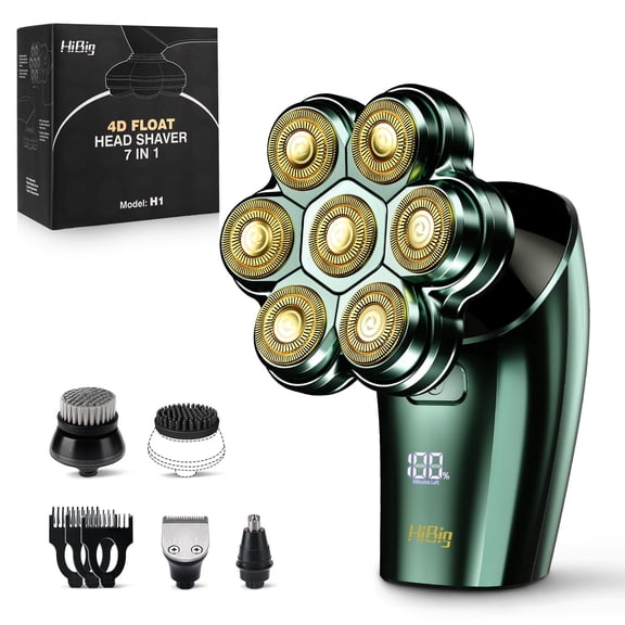 Head Shavers for Bald Men - 7D Arc Electric Razor with Magnetic Detachable Head, Waterproof Wet Dry 5-in-1 Electric Shaving & Grooming Kit, LED Display Head & Body Hair Shaver, Dark Green