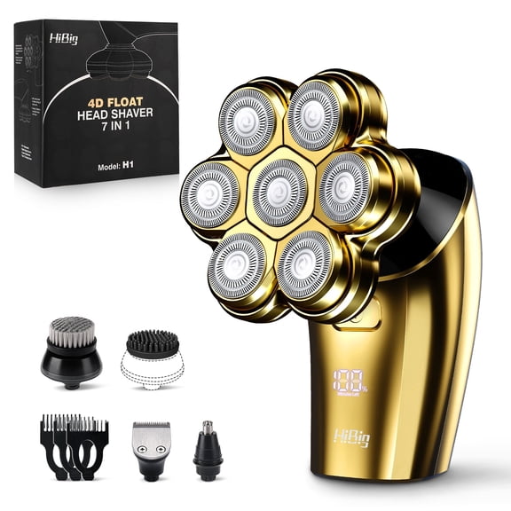 Head Shavers for Bald Men - 7D Arc Electric Razor with Magnetic Detachable Head, Waterproof Wet Dry 5-in-1 Electric Shaving & Grooming Kit, LED Display Rechargeable Head & Body Hair Shaver, Gold