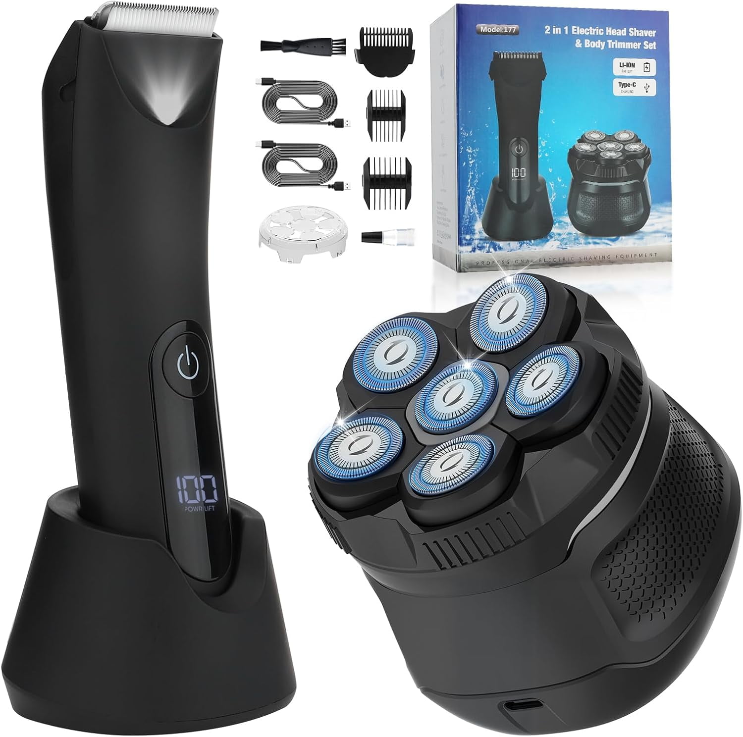 Head Shavers for Bald Men, Body Hair Trimmer for Men Manscape Groin and Ball Trimmer,2 in1 Body and Head Shaver Grooming Kit,IPX7 Waterproof Dry/Wet 6D Electric Razor for Bald with Type-C Charge
