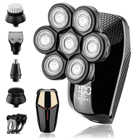 Pkalq Head Shavers for Bald Men, 5-in-1 Electric Razor - IPX6 Waterproof Shaving Grooming Kit for Balder, Turbo Speed & Precision Blades