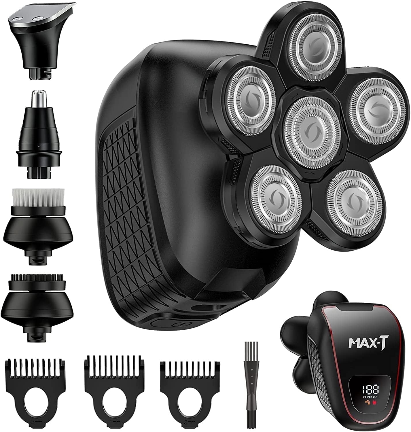 MAXT 5 in 1 Electric Head Shavers Sets Hair Body Back Groin Nose Bikini Razor for Bald Men Head Grooming Kit Cordless Waterproof Dry Wet with Type-C