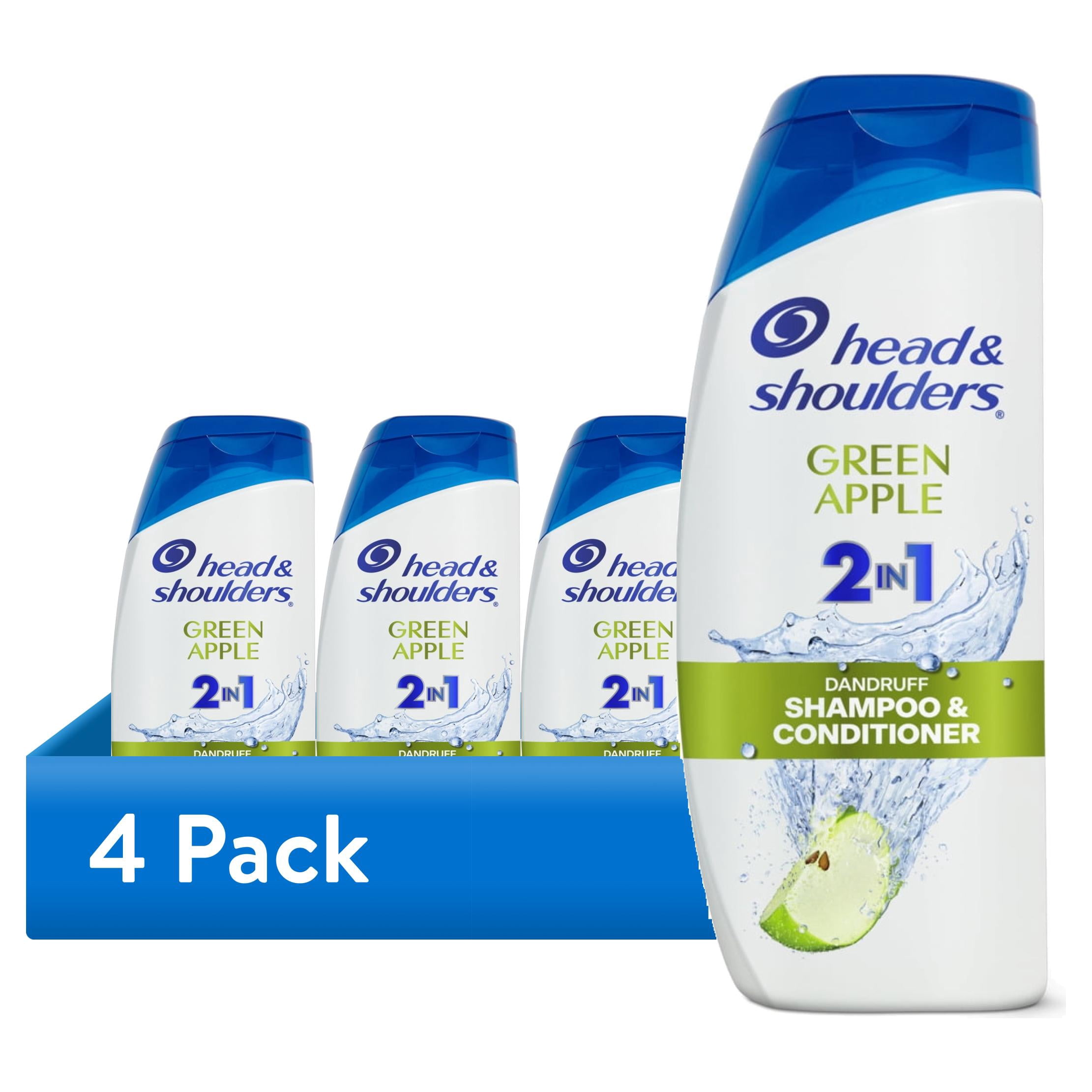 (4 pack) Head & Shoulders 2 in 1 Dandruff Shampoo and Conditioner, Green Apple, 20.7 fl oz