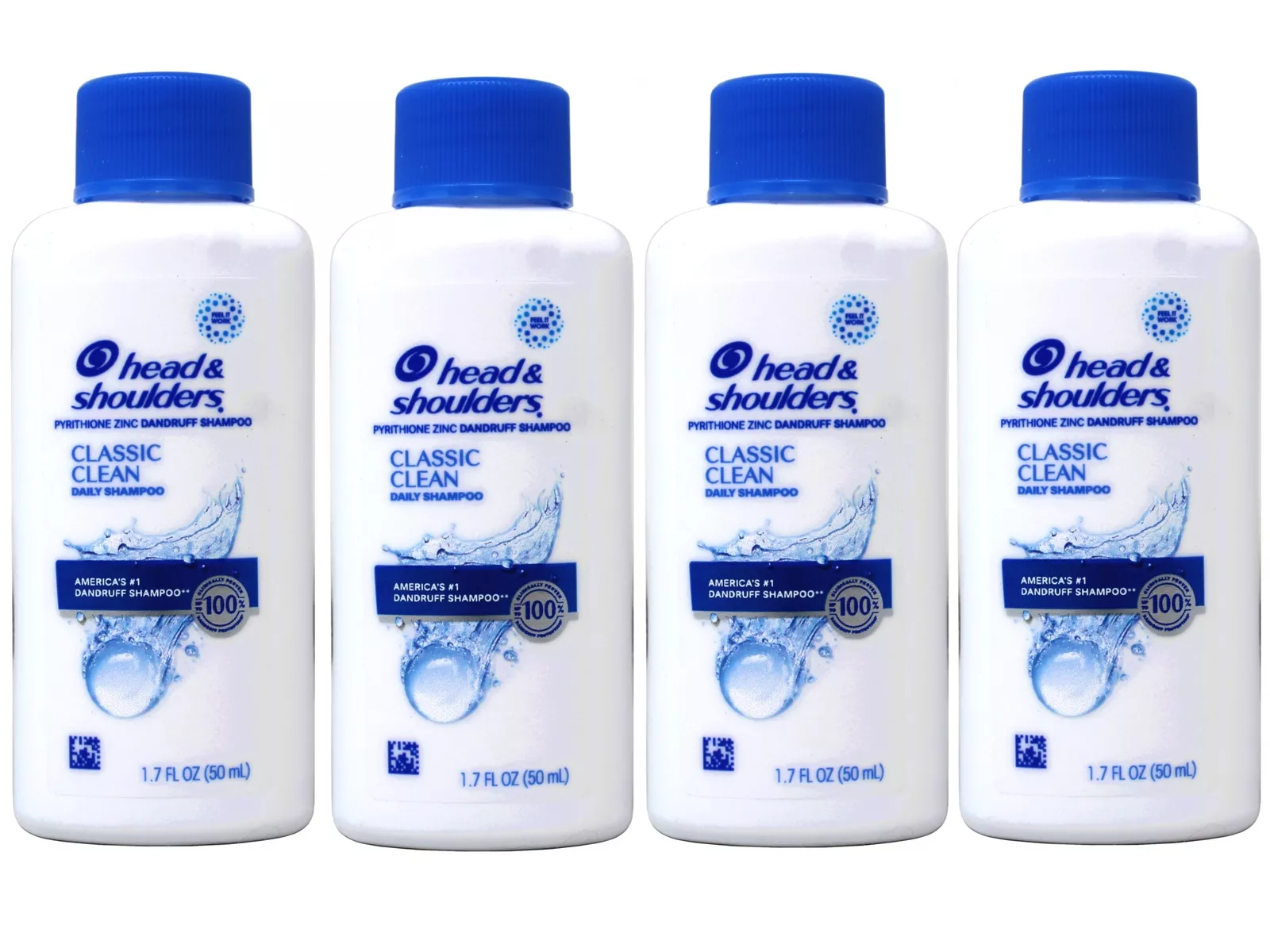 Head & Shoulders Classic Clean Dandruff Shampoo Travel Size 1.7 Fl Oz 4 Pack