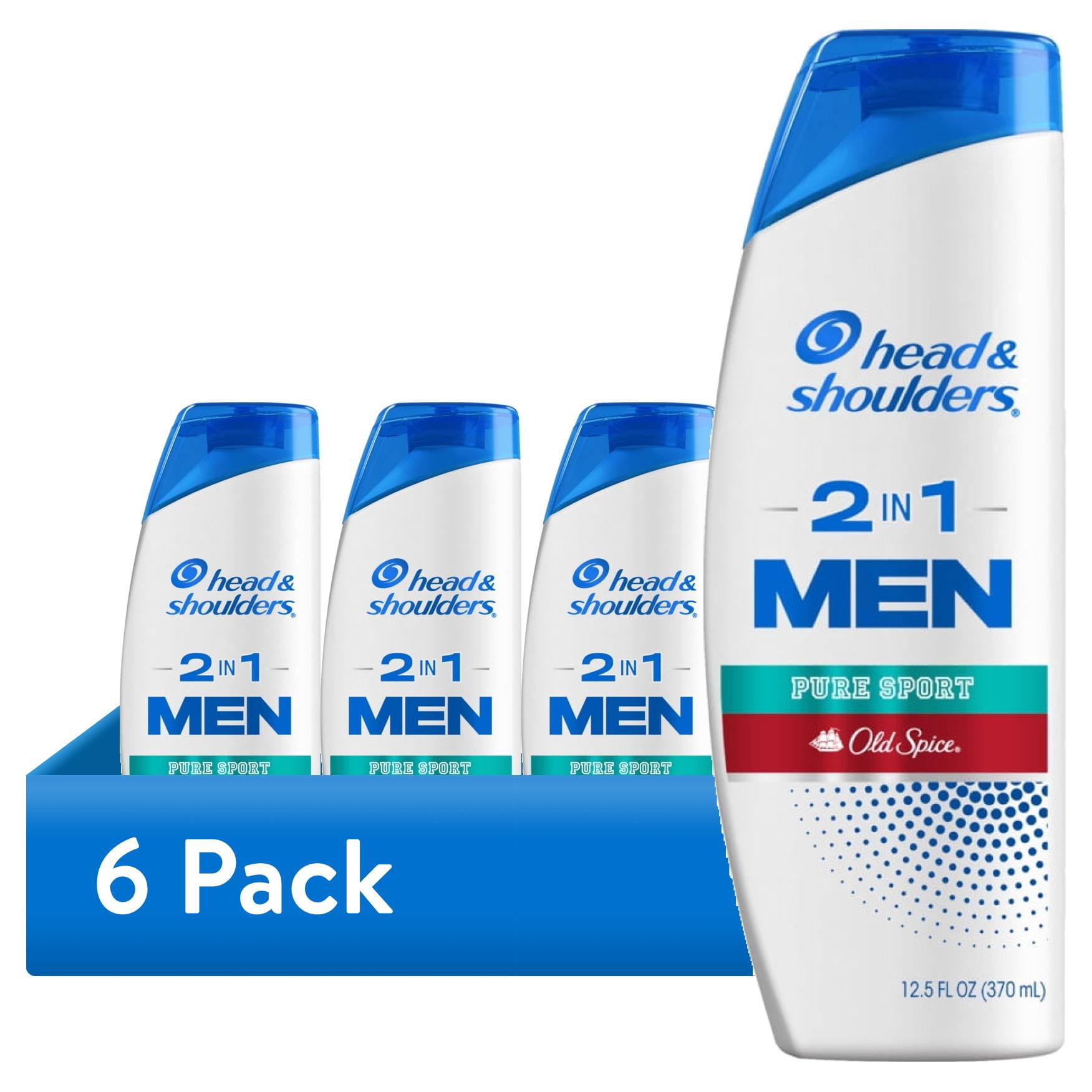(6 pack) Head & Shoulders Mens 2 in 1 Dandruff Shampoo and Conditioner, Old Spice Pure Sport, 12.5 oz