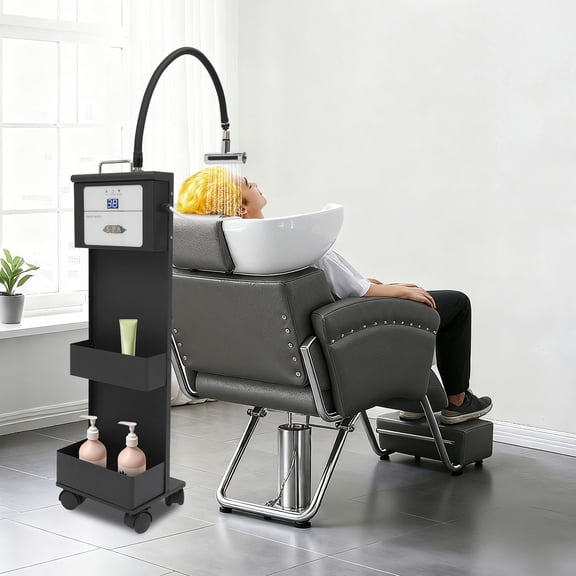 Head Spa Equipment, Shampoo Bed Accessories, Mobile Hair Wash Trolley, 4-Way Water Circulation (Faucet, Shower, Waterfall, Rinse), 360 Rotating Hose & Nozzle, Lockable Wheels, for Salon Spa