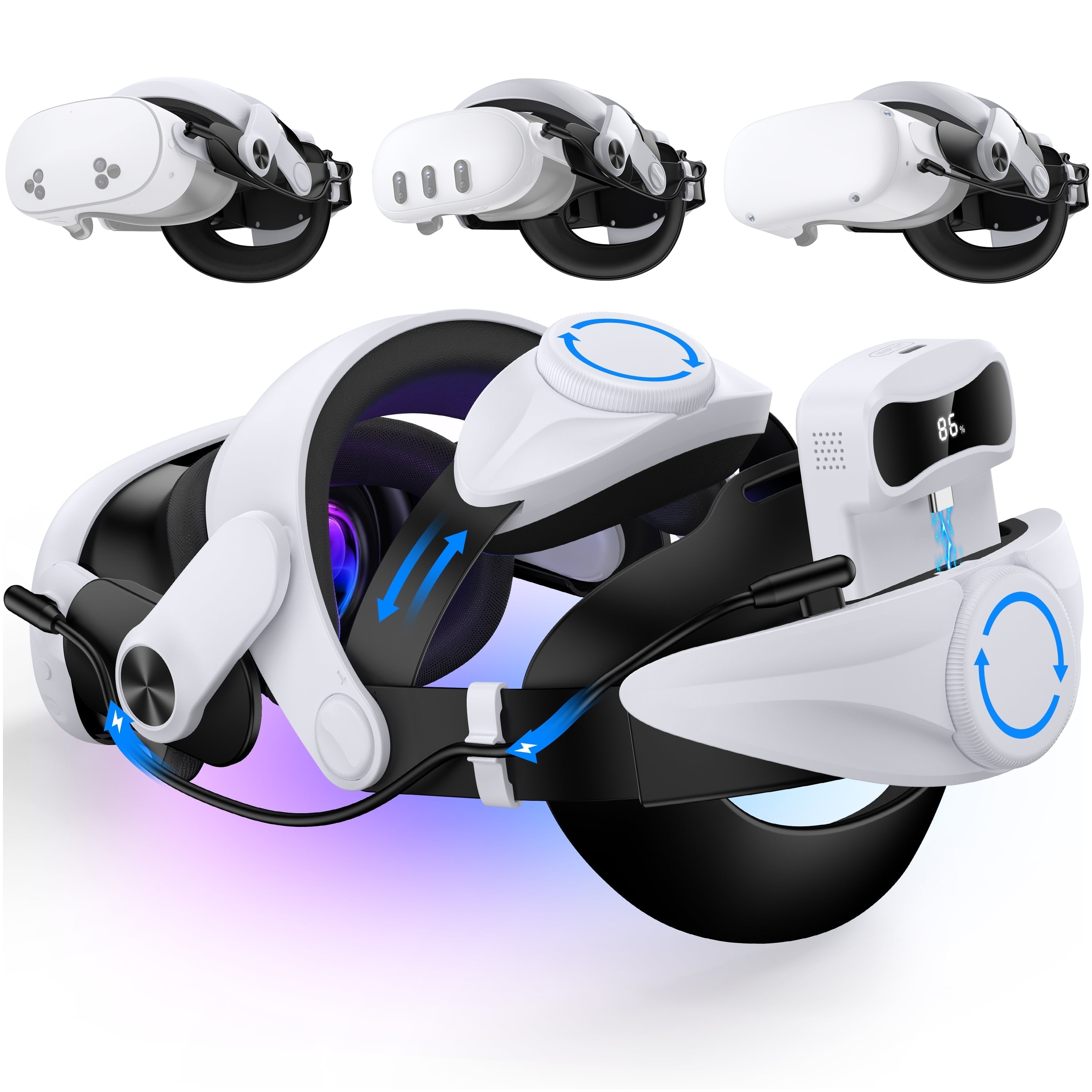 Head Strap 7500mAh for Oculus Meta Quest 3/2, VR Headset Accessories for Quest 3 Battery Strap Extend Playtime, Elite Strap with Double Adjust Knob Enhanced