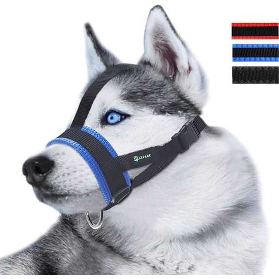 Head Strap Dog Muzzle for Small Medium Large Dogs, Soft Nylon Muzzle Anti Biting Barking Chewing(S/Black)