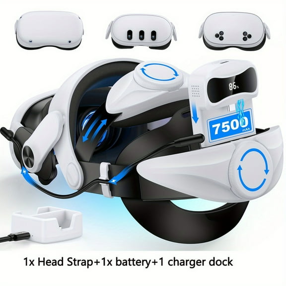 Head Strap for Meta Quest 3S/ Quest 3 with Digital Display Battery and Charging Dock, Comfort Head Strap with Double Adjustament Dials, Enhanced, Balanced, Extra Time for Oculus Quest 2 Head Strap