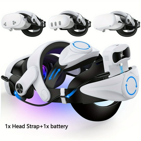 Head Strap for Meta Quest 3S/ Quest 3 with Digital Display Battery and Charging Dock, Comfort Head Strap with Double Adjustament Dials, Enhanced, Balanced, Extra Time for Oculus Quest 2 Head Strap