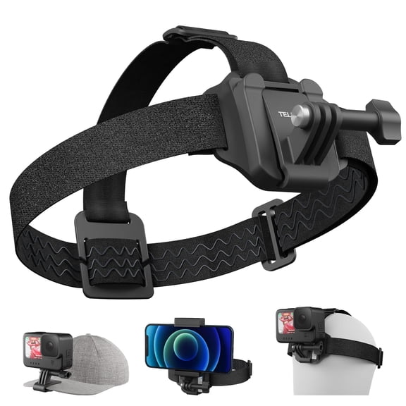 TELESIN QHM-001 2-in-1 Headband for Action Camera Adjustable Head Strap Quick Release Camera Hat Mount POV Perspective with 2 Adjustment Buckles Compatible with GoPro 12/11/10/9/8/7 Action2/3 Insta36