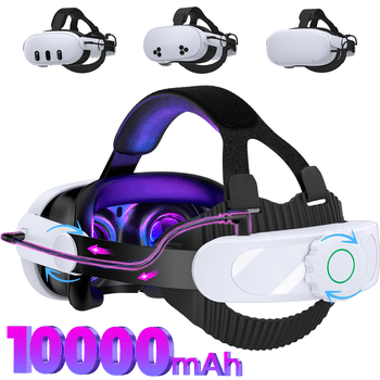 QQV Battery Head Strap for Oculus Meta Quest 3/3S/2, VR Headset Strap Accessories for Quest 3 with 10000mAh Built-in Rechargeable Battery Pack