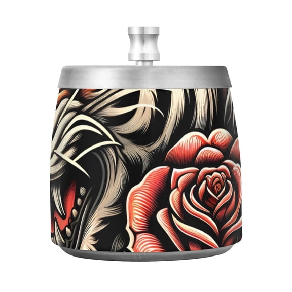 Head Tiger Snake Rose Ashtray with Lid Smell Proof Cigarette Ashtray Stainless Steel Smokeless Ash Holder for Indoor Outdoor