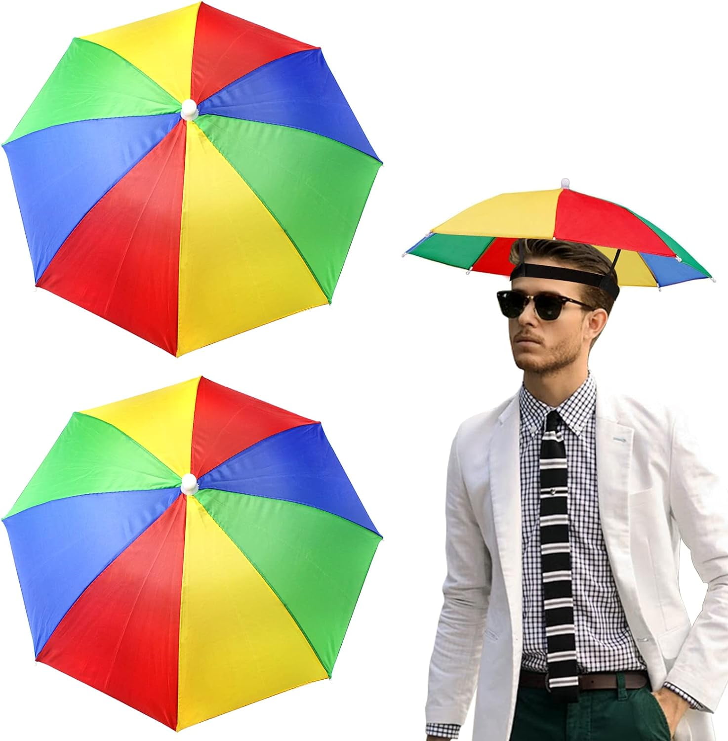 Head Umbrella Hats Rainbow Mini Umbrella Caps for Sun and Rain