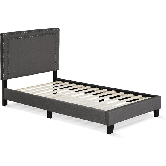 Head Upholstered Platform Bed Frame, Twin, Stone