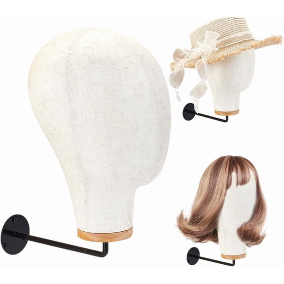 Head Wall Mount Hanging Wig Stand Wall Mounted Hat Display Racks Head Wig Holder Model Fabric Head Wig Stand for Caps Hats Headdress Wig Making Cowboy Hat Rack White