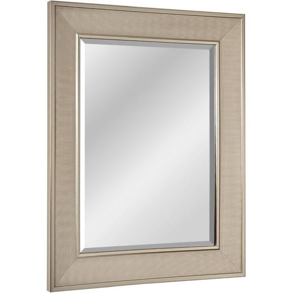 Head West 25"x31" Pave Textured Beveled Framed Wall Mirror, Decorative Rectangular Wall Mirrors for Bathroom Sink, Bedroom, Living Room, and Entryway, Brushed Nickel