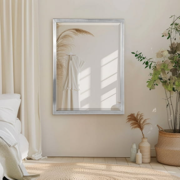 Head West 30 in x 40 in Framed Beveled Accent Vanity Mirror, Silver