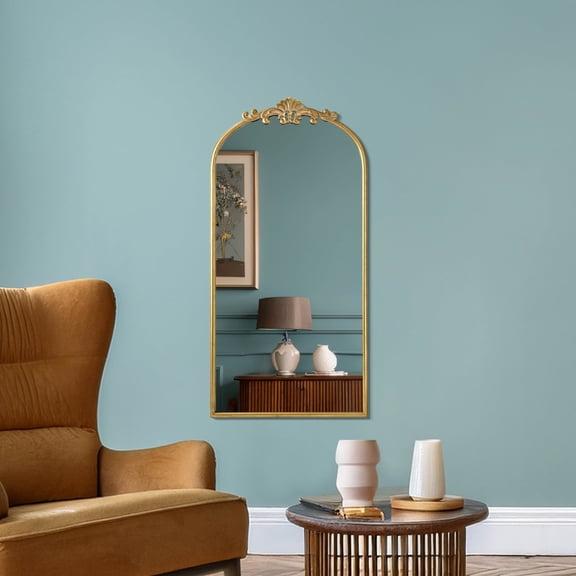 Head West Arch Antique Gold Ornate Metal Framed Accent Wall Mirror - 21" x 42"