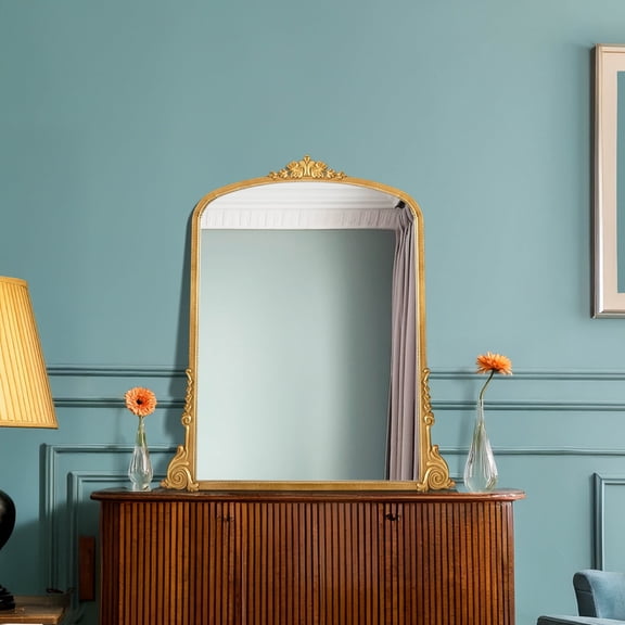 Head West Arch Antique Gold Ornate Metal Framed Accent Wall Mirror - 29" x 33"