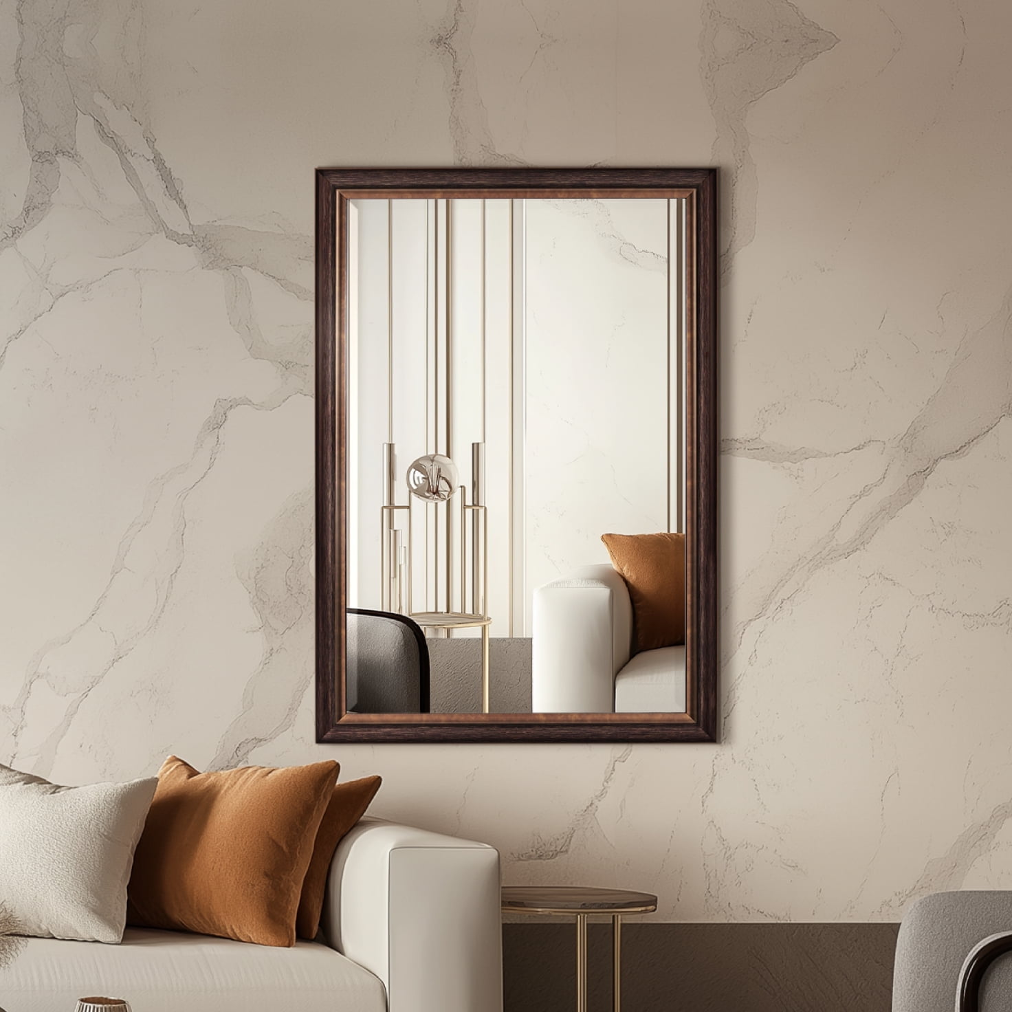 Elegant Bronze & Copper 28" x 40" Rectangular Wall Mirror with Beveled Edge
