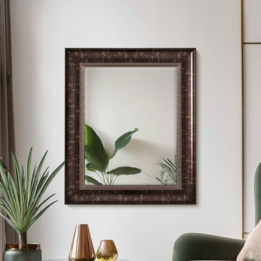 Head West Bronze Distressed Embossed Rectangular Framed Beveled Accent Wall Vanity Mirror - 30.5 x 36.5